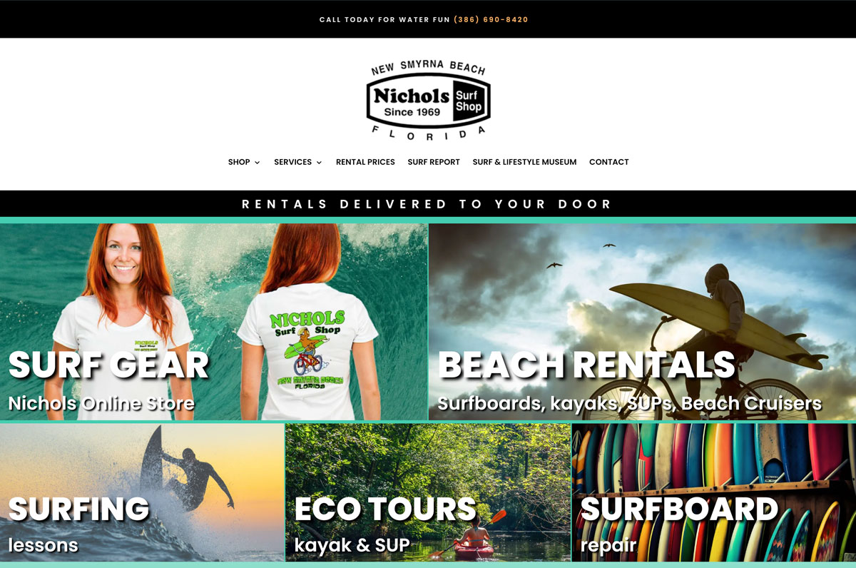 Nichols Surf Shop, Landing Page Hand Made Websites